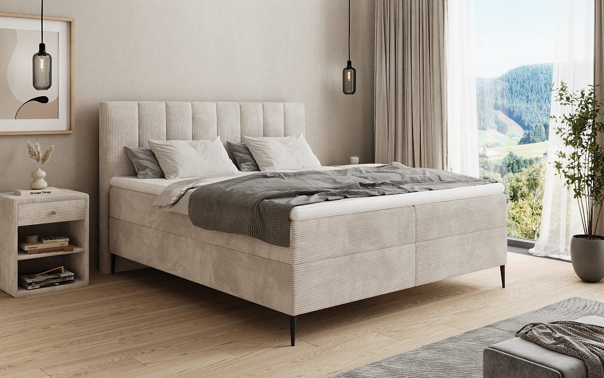 Lucca box spring bed in Corduroy with storage and legs