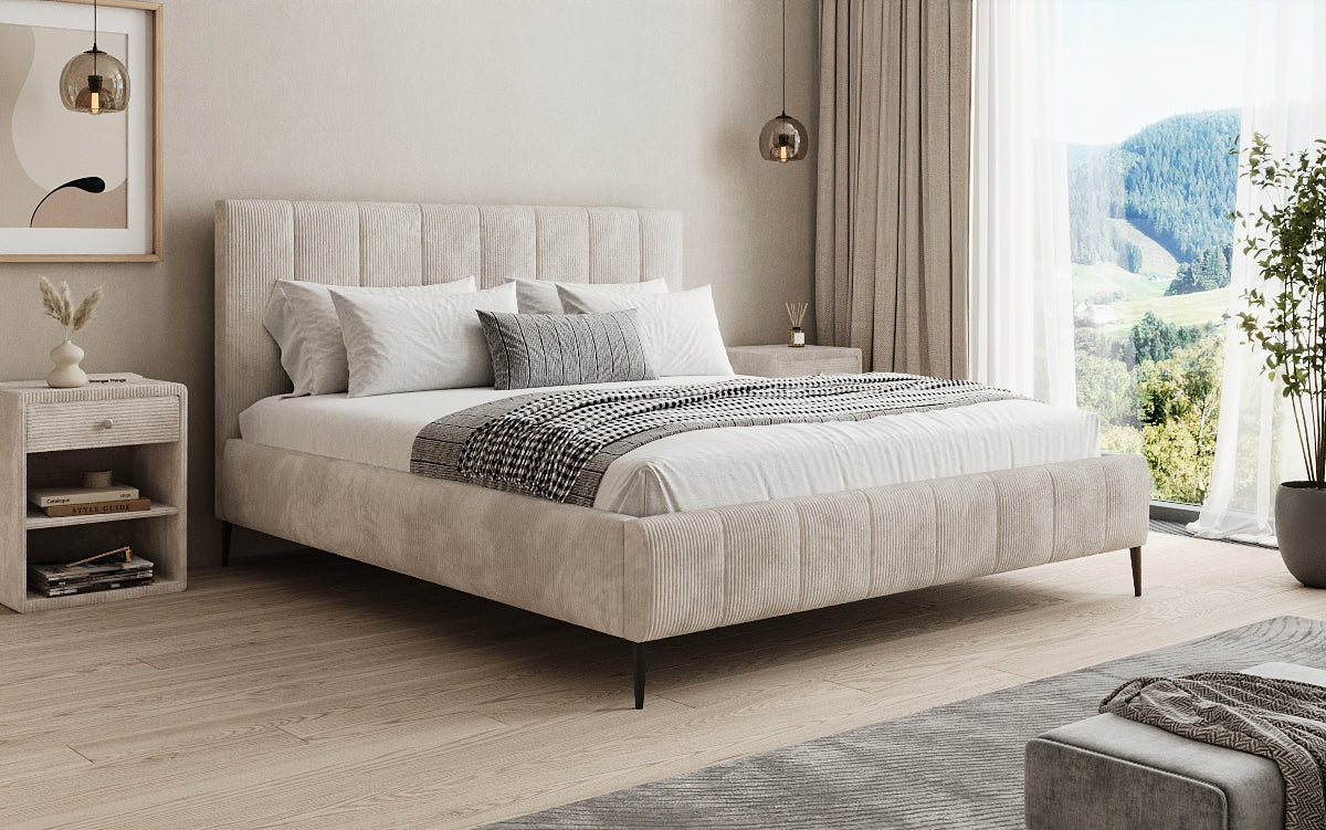 Designer upholstered bed Astrid in Corduroy with storage space