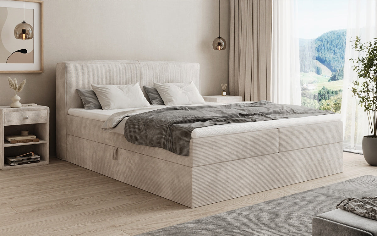Box spring bed Marea in Corduroy with storage space