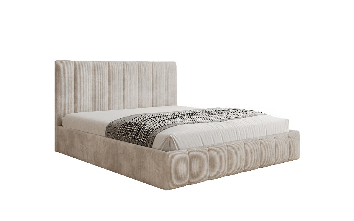 Designer upholstered bed Mila in Corduroy with storage