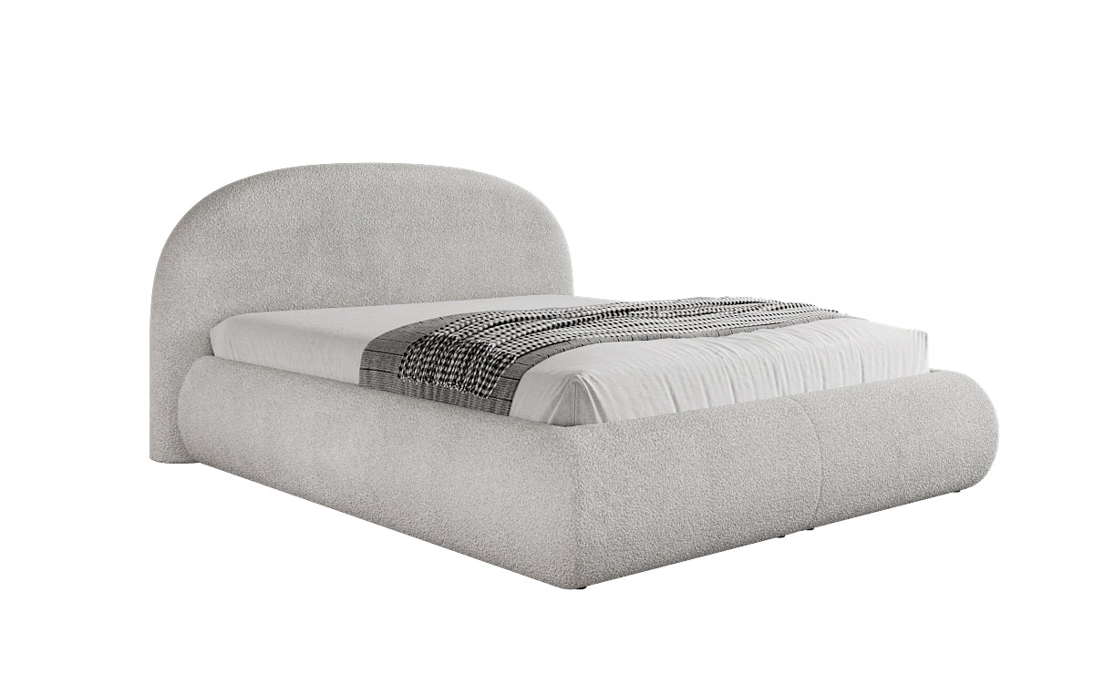 Designer upholstered bed Loop in teddy bouclé with storage space