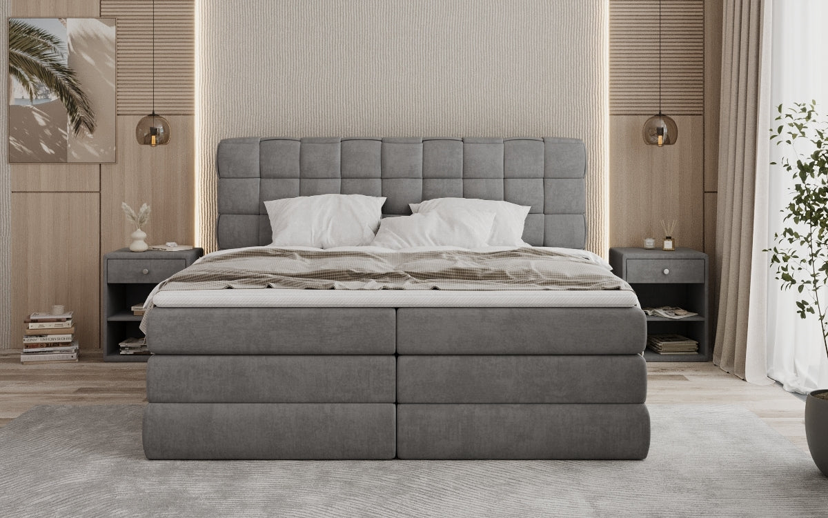 Trama box spring bed with storage in velvet