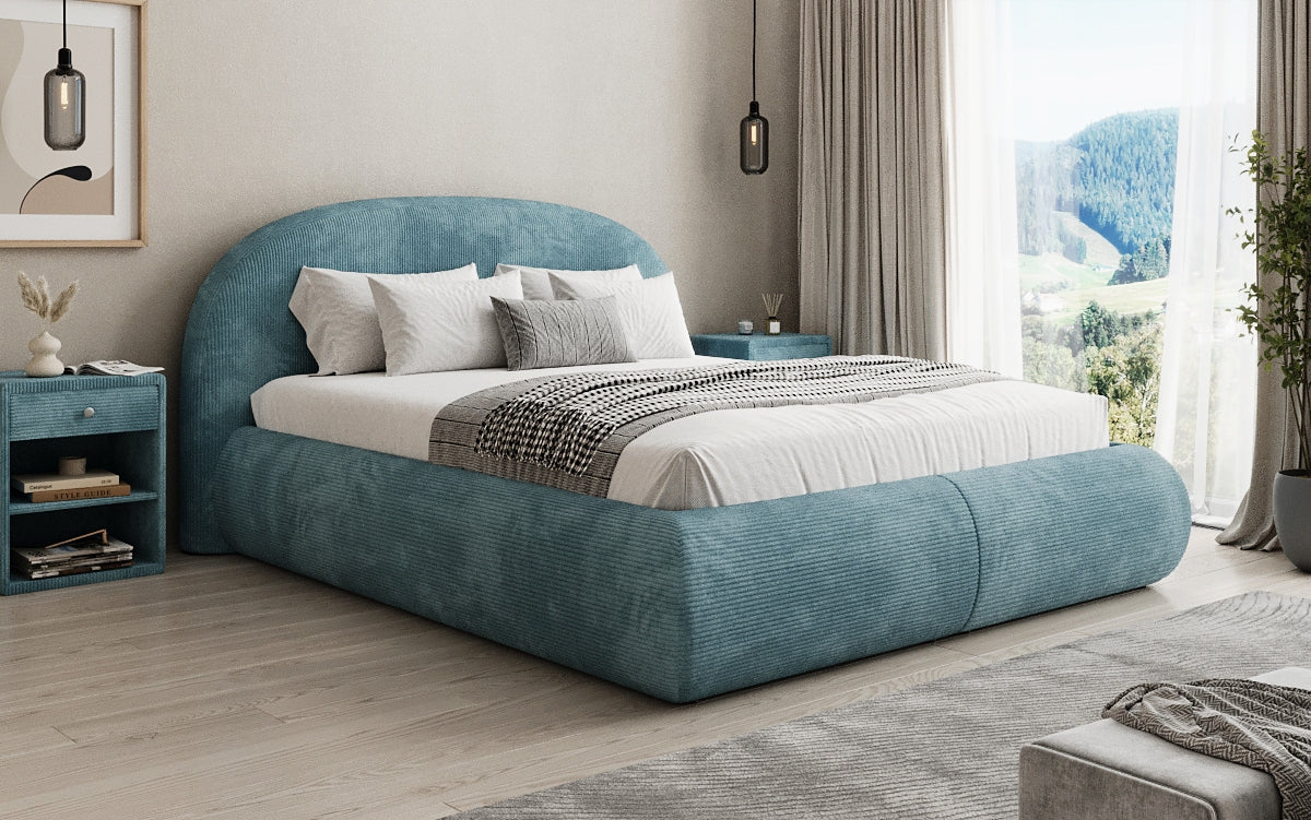 Designer upholstered bed Loop in Corduroy with storage space