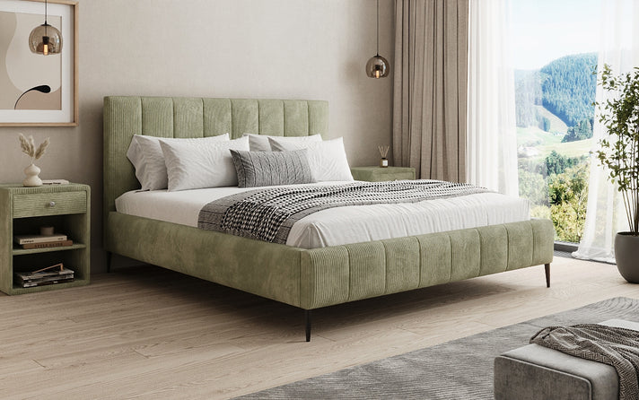 Designer upholstered bed Astrid in Corduroy with storage space