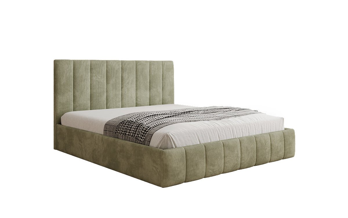 Designer upholstered bed Mila in Corduroy with storage
