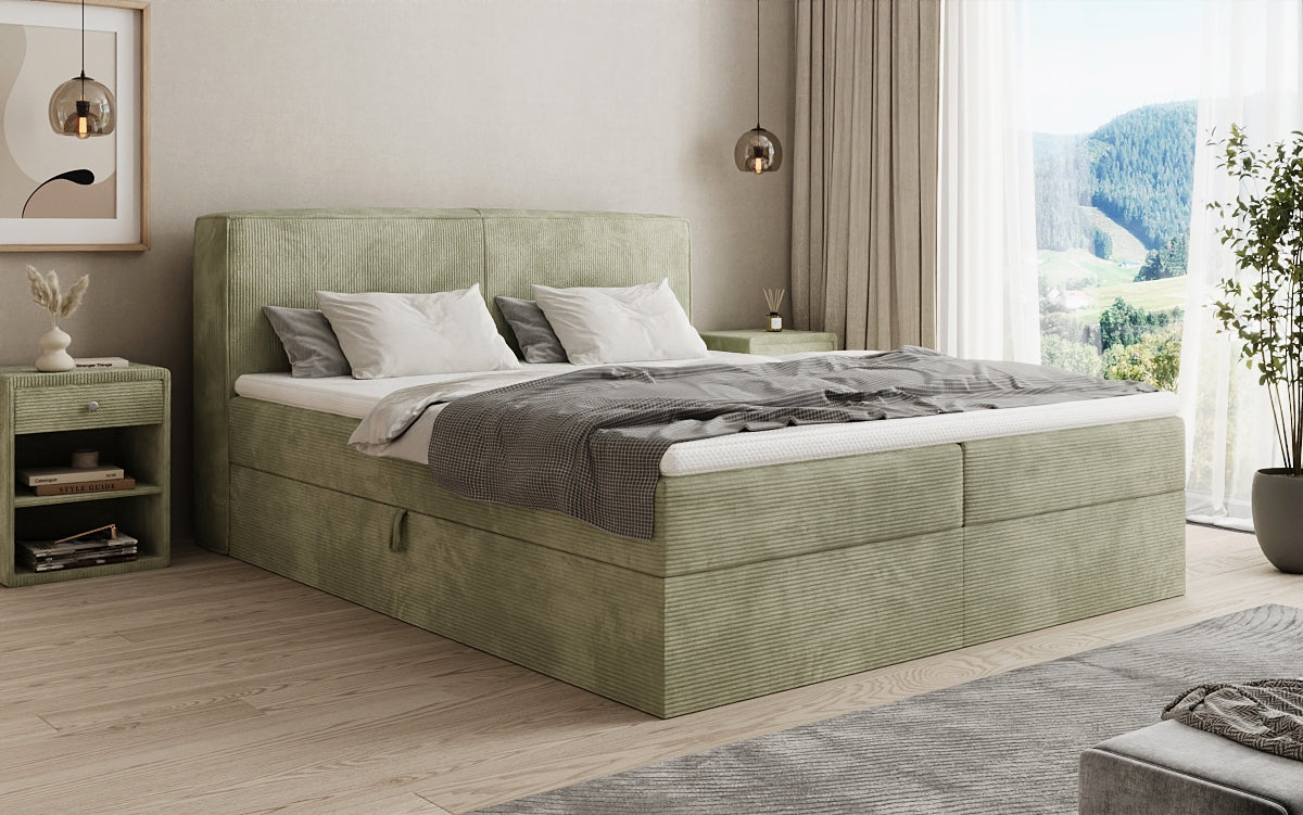 Box spring bed Marea in Corduroy with storage space