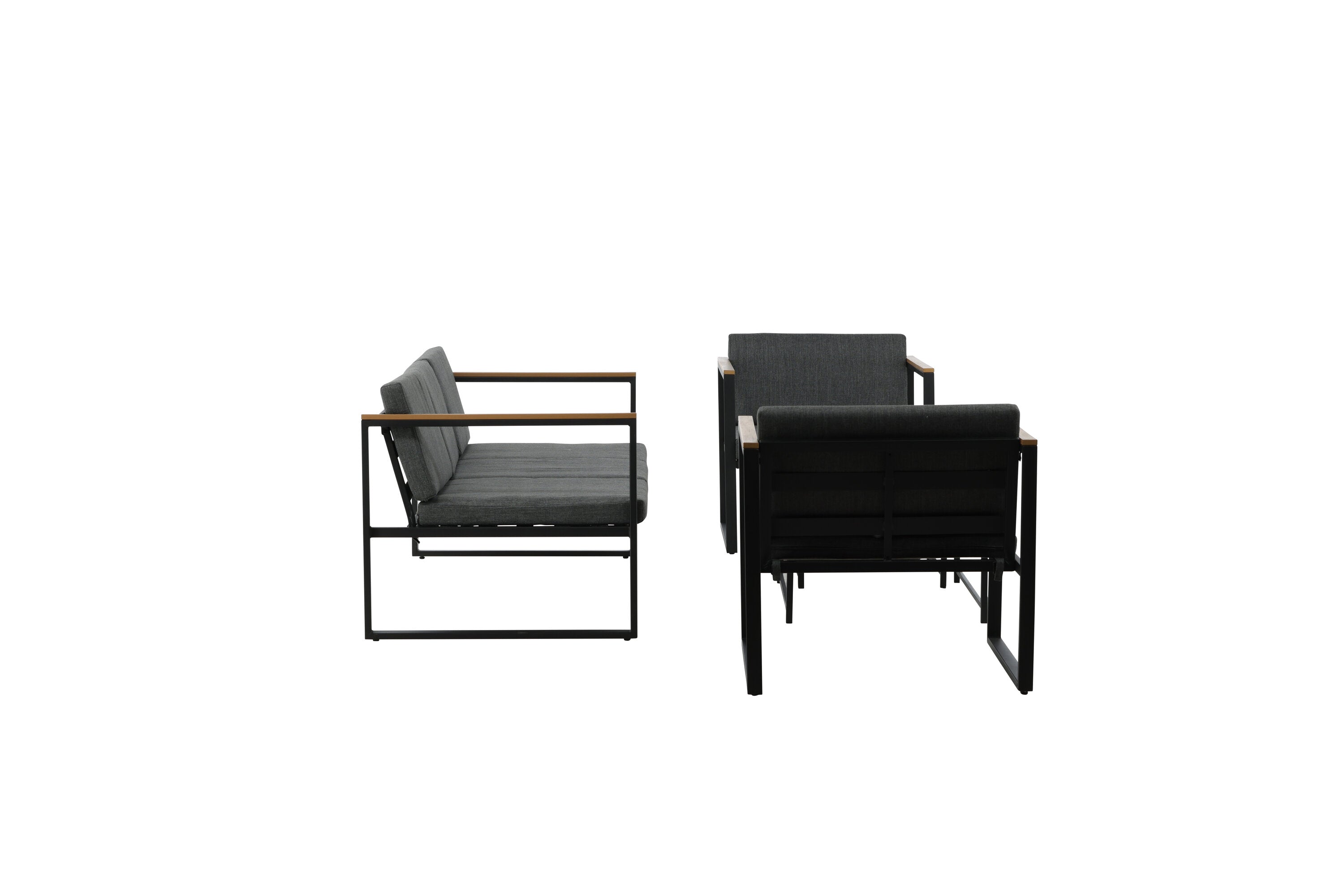 Loungeset Sunrise - aus schwarzem Stahl inkl. Glastischen