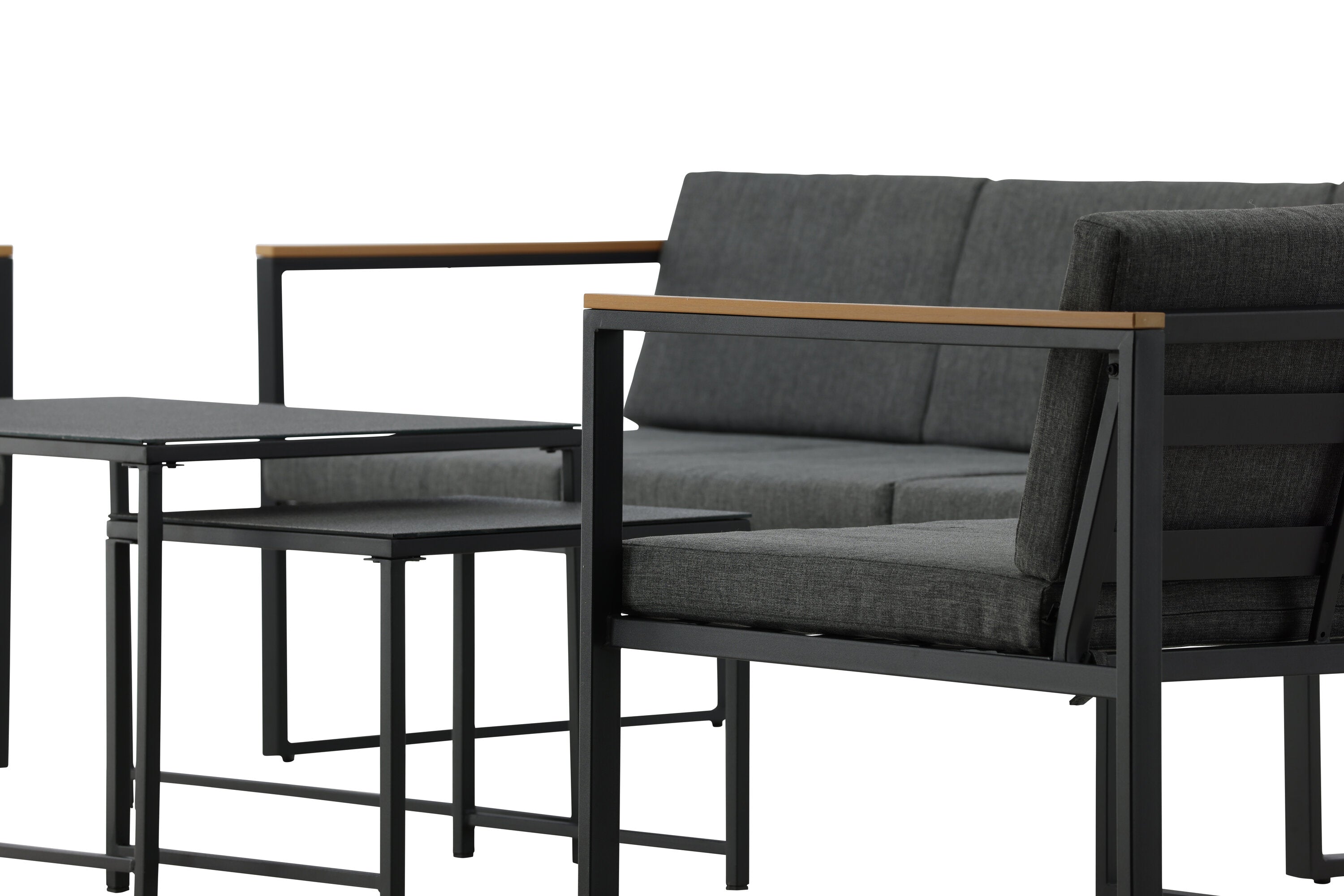 Loungeset Sunrise - aus schwarzem Stahl inkl. Glastischen