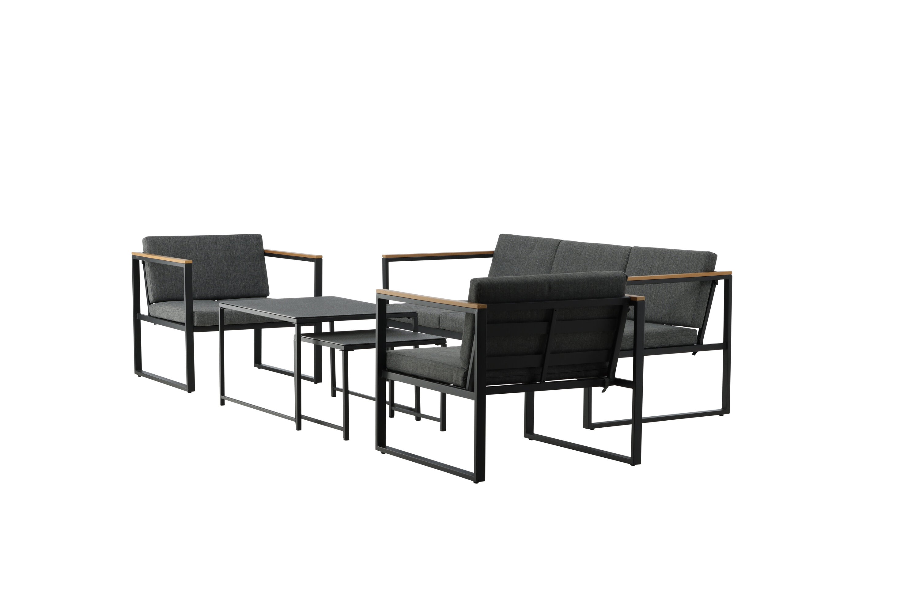 Loungeset Sunrise - aus schwarzem Stahl inkl. Glastischen