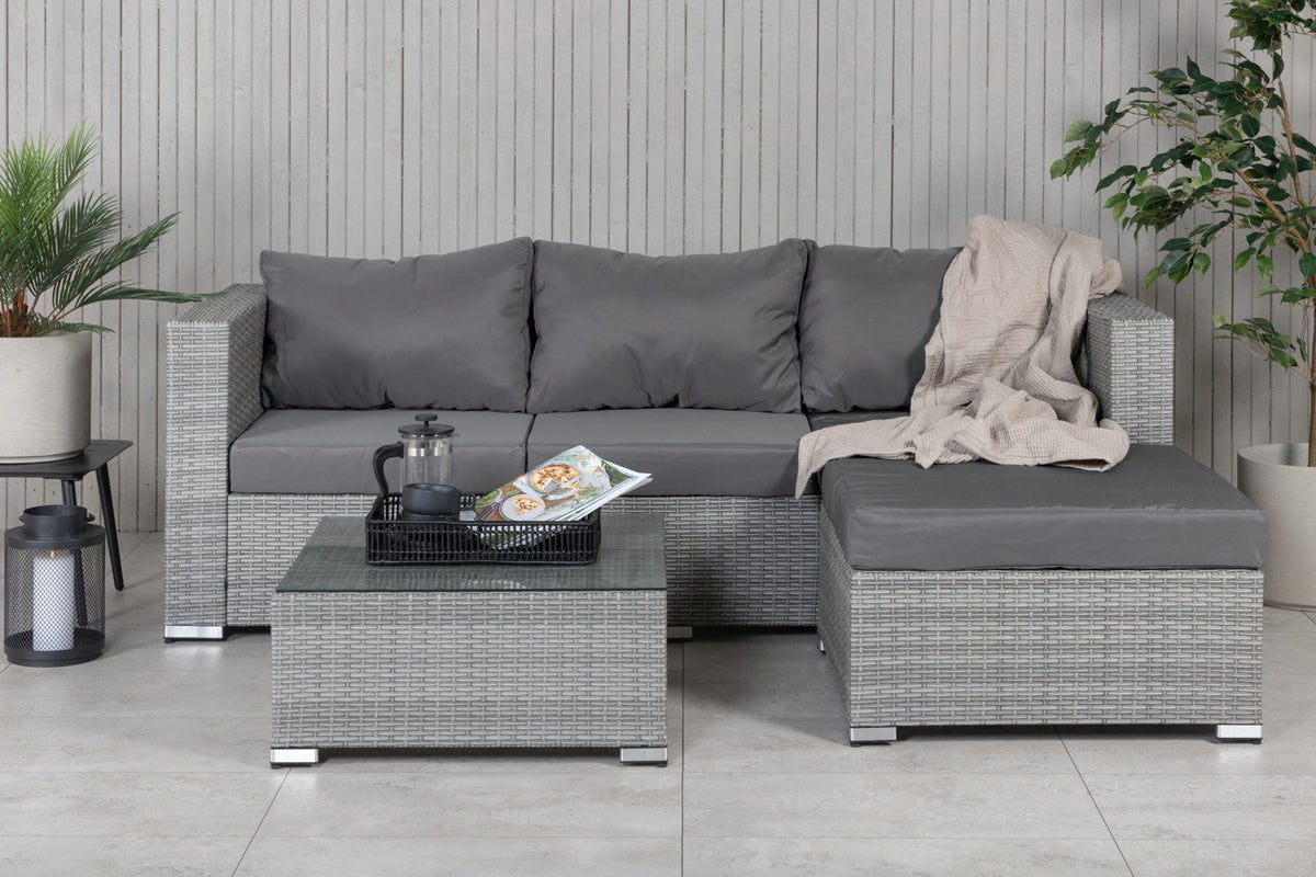 Garden Lounge Set Amelia – Polyrattan Sofa with Table & Cushions in Gray