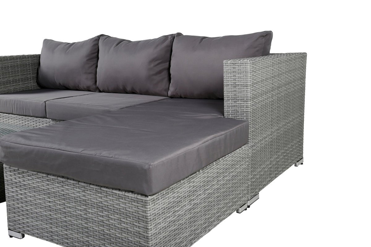 Garden Lounge Set Amelia – Polyrattan Sofa with Table & Cushions in Gray