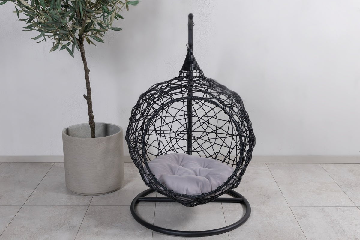Garden Hanging Chair Layla - made of Rattan/Metal in Black