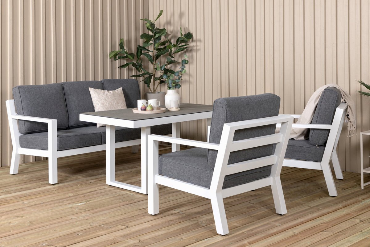 Garden Lounge Set Jenni – in White & Gray with Glass Top
