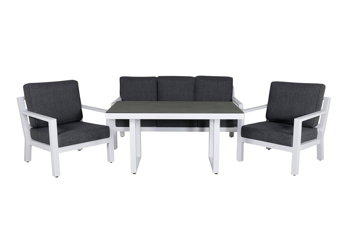 Garden Lounge Set Jenni – in White & Gray with Glass Top