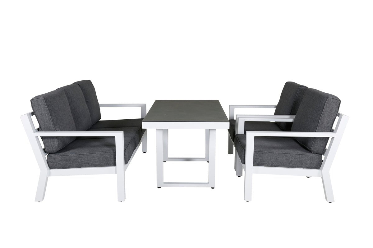 Garden Lounge Set Jenni – in White & Gray with Glass Top