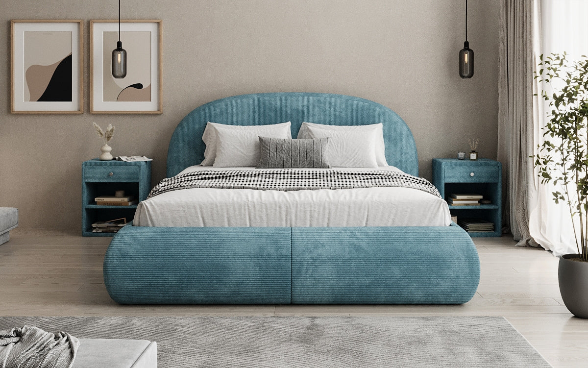 Designer upholstered bed Loop in Corduroy with storage space