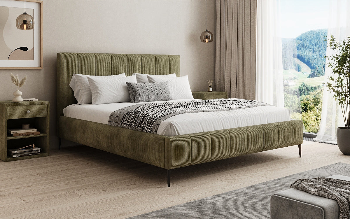 Designer upholstered bed Astrid in Corduroy with storage space