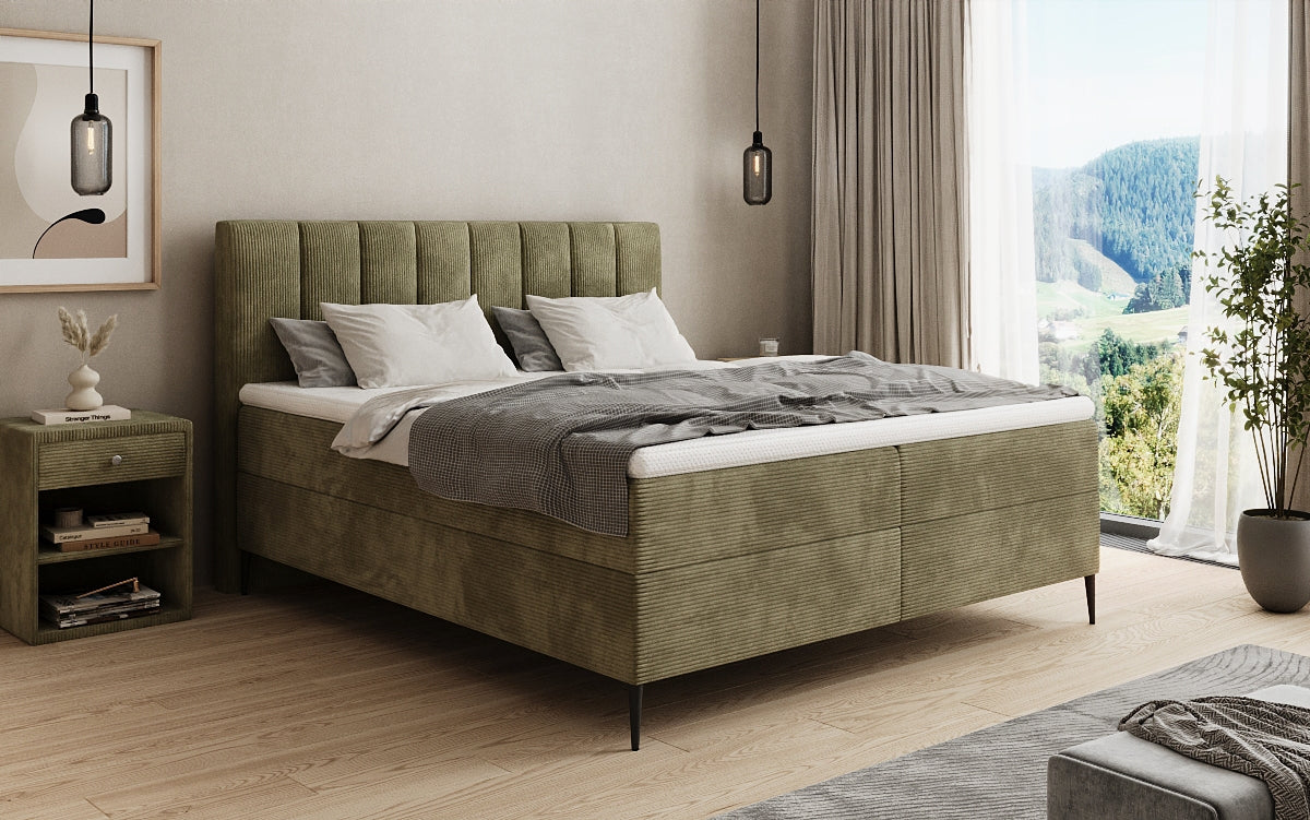 Lucca box spring bed in Corduroy with storage and legs