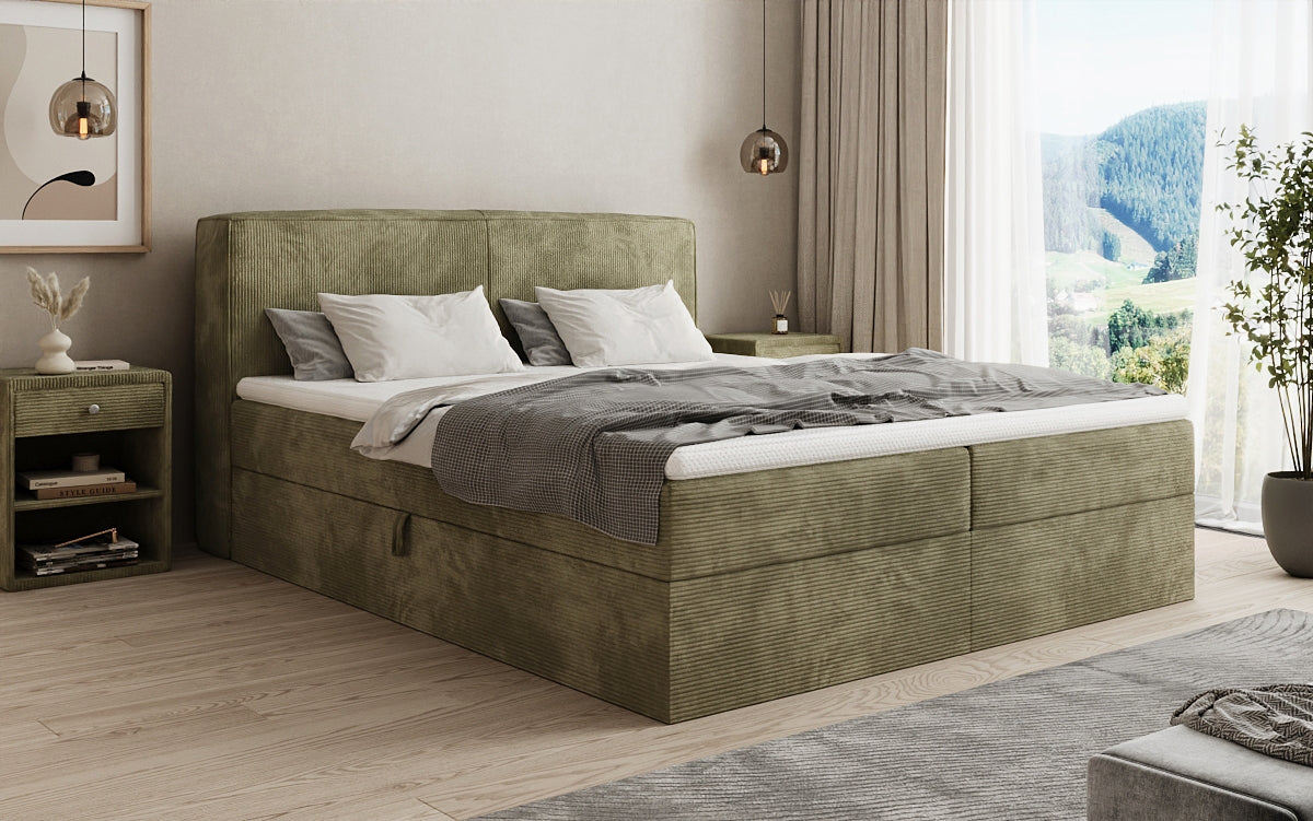 Box spring bed Marea in Corduroy with storage space