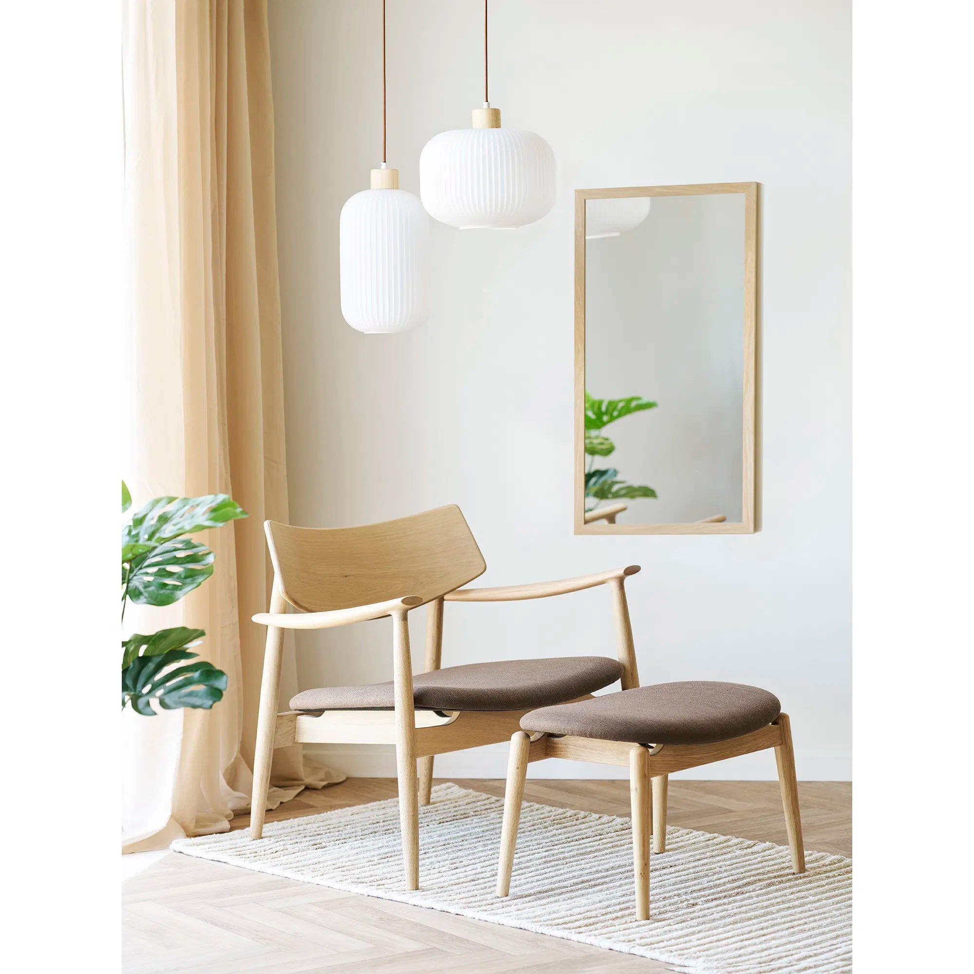 Designer armchair Agnar set with side stool made of oak