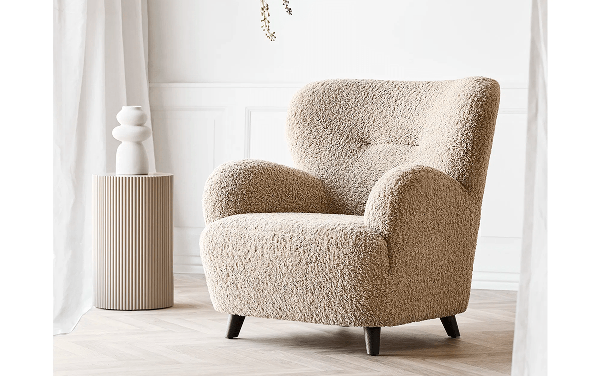 Designer sofa armchair Hudson in beige bouclé