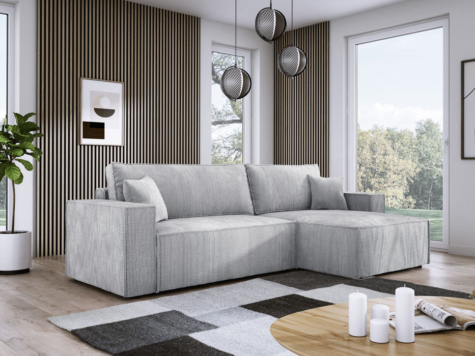 Designer Sofa Velanova mit Schlaffunktion und Stauraum aus Cord