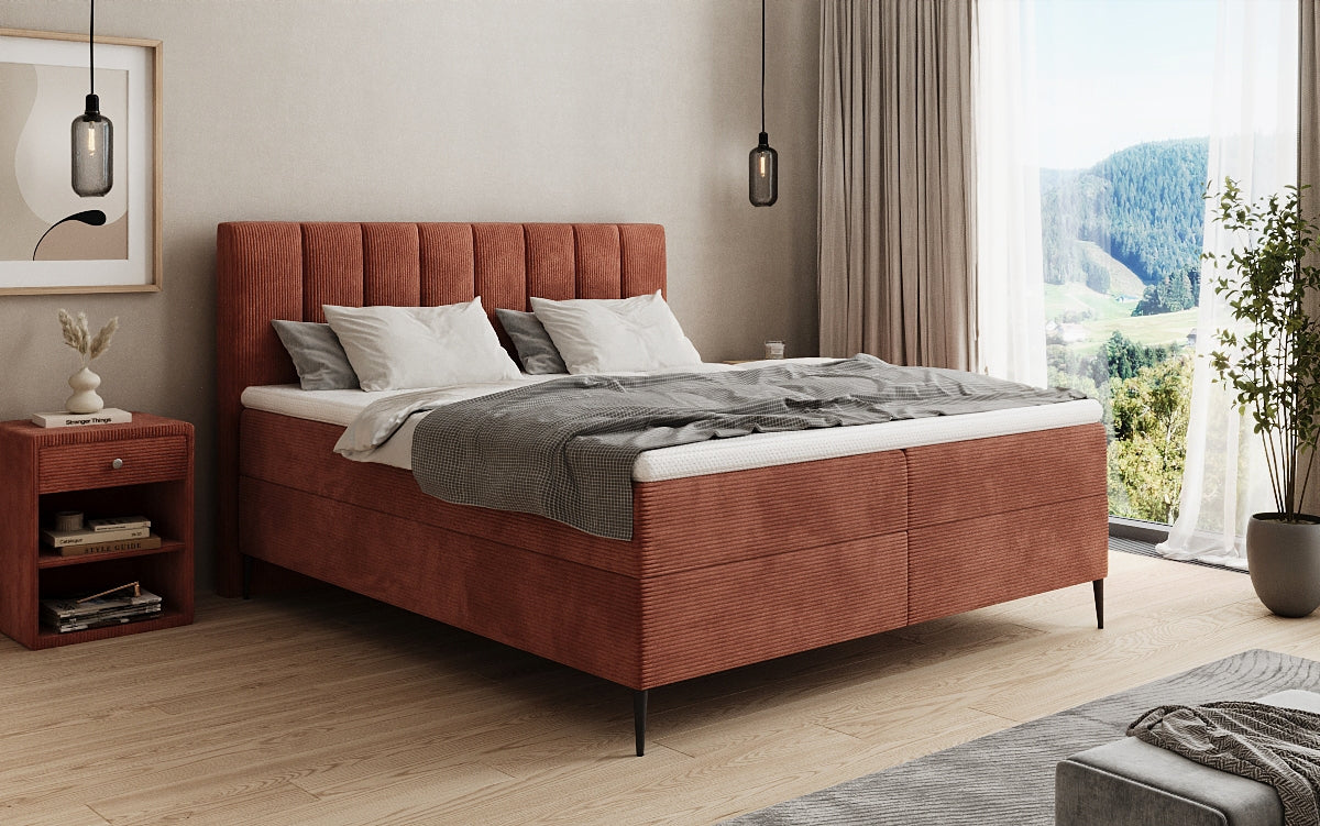 Lucca box spring bed in Corduroy with storage and legs