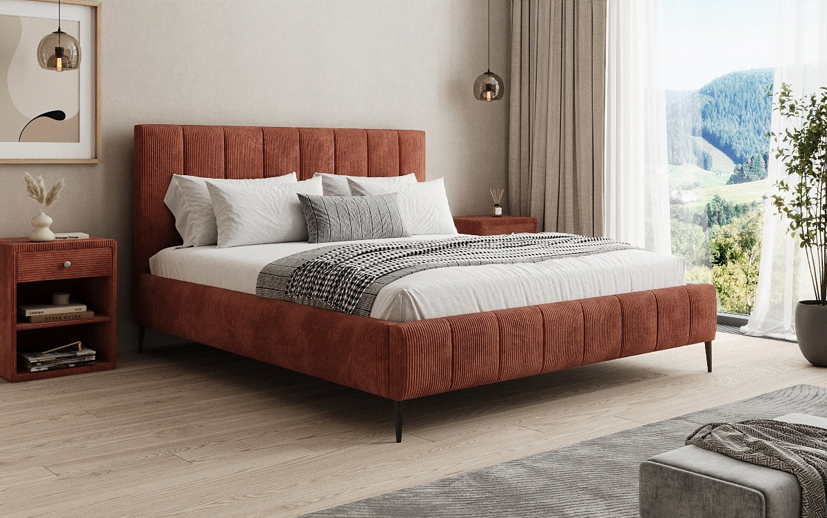 Designer upholstered bed Astrid in Corduroy with storage space