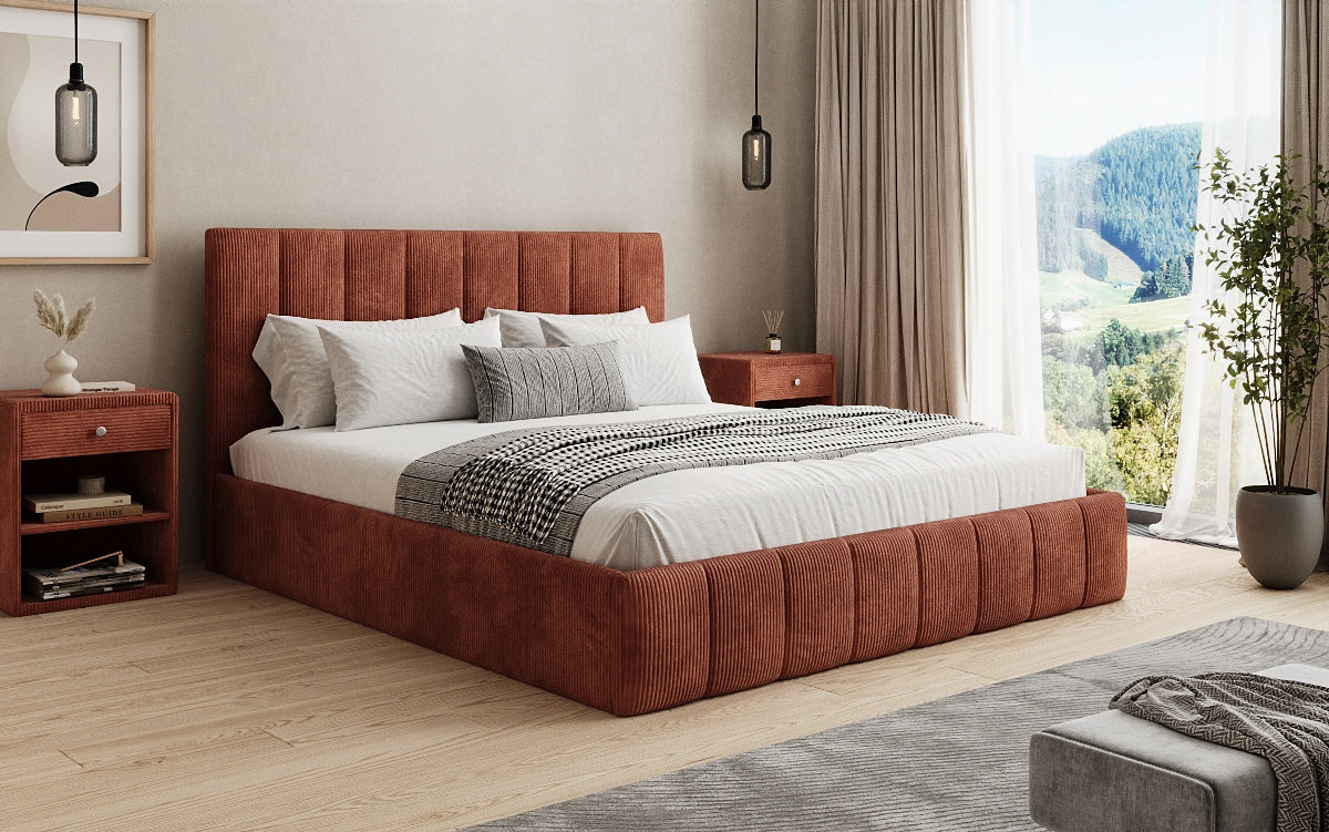 Designer upholstered bed Mila in Corduroy with storage