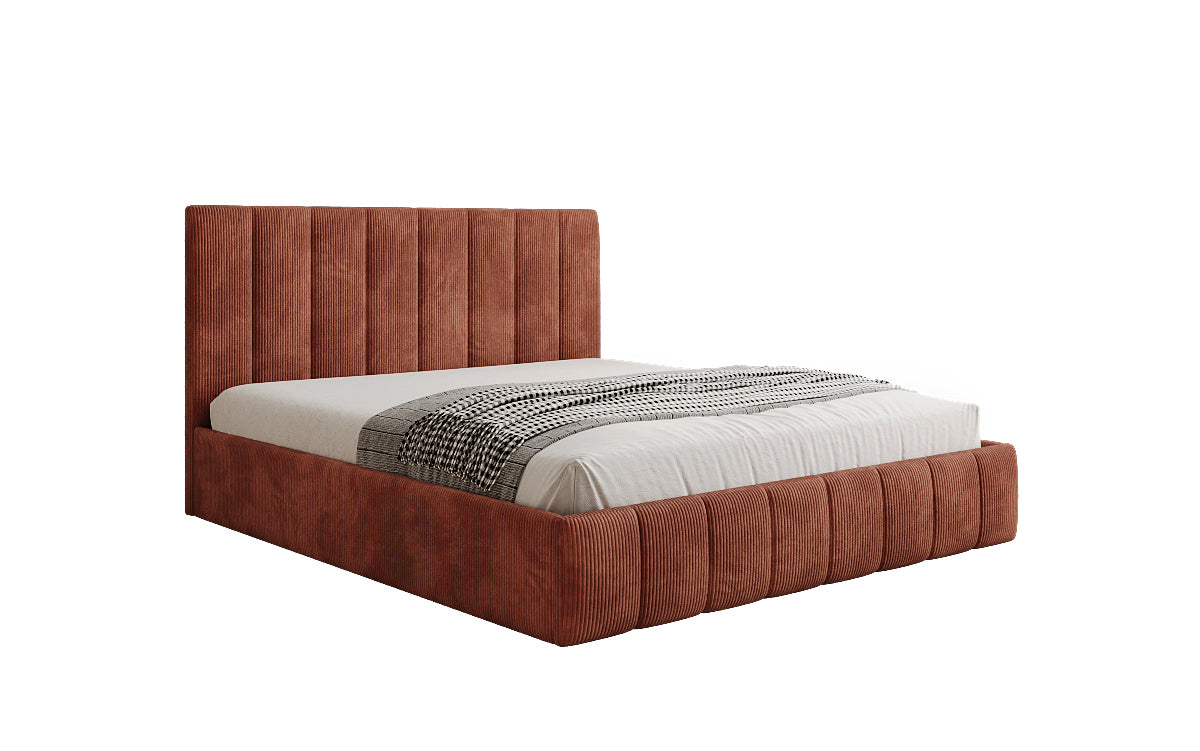 Designer upholstered bed Mila in Corduroy with storage