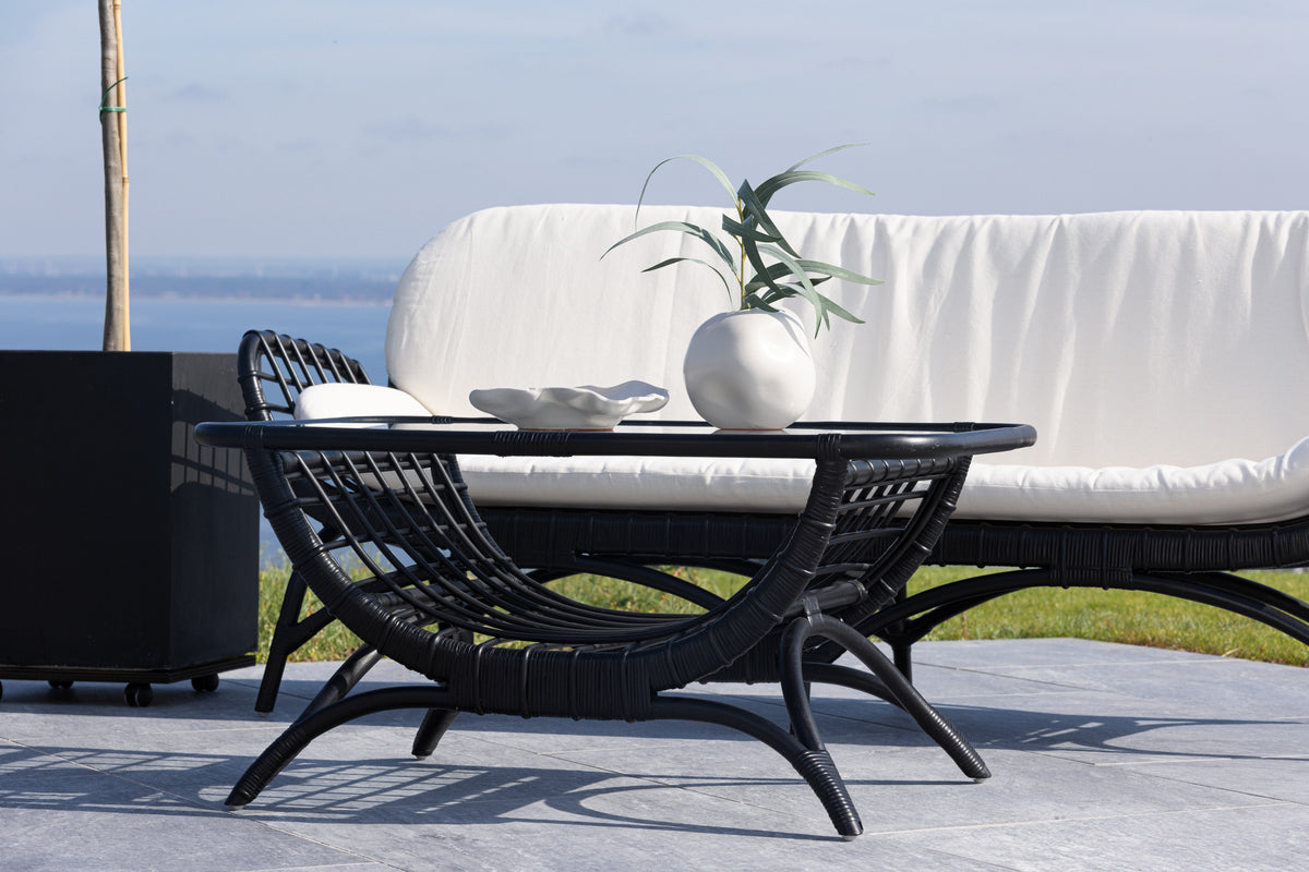 Garden Coffee Table Sarina - Made of Rattan and Glass in Black