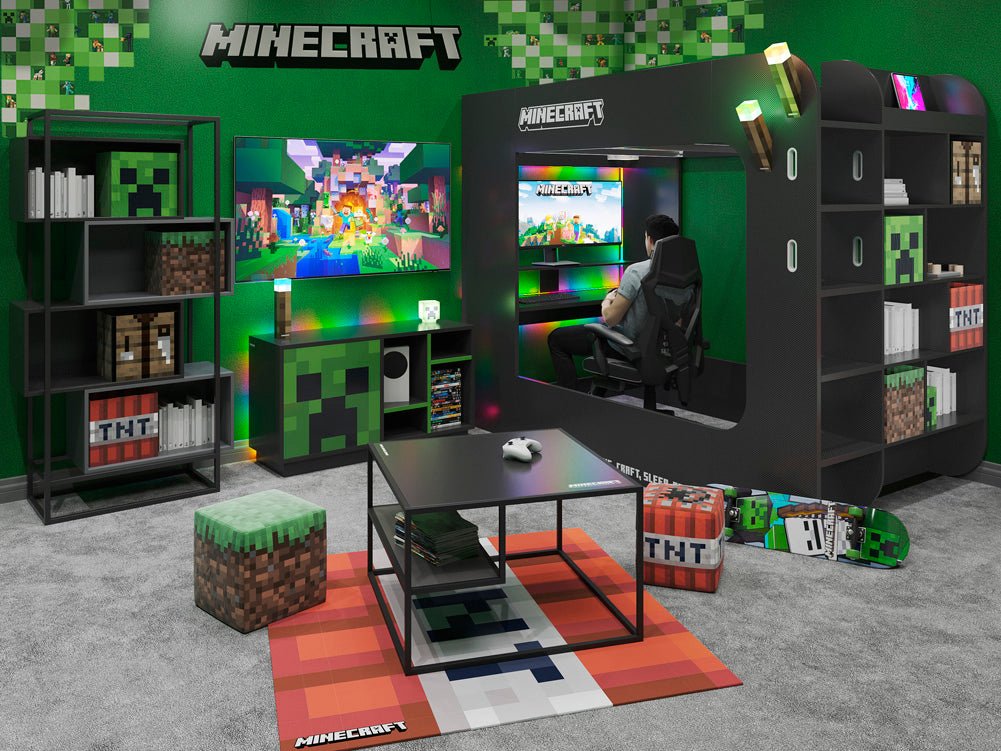 Minecraft Gaming Loft Bed "BaseCamp XL" with Desk & Shelf