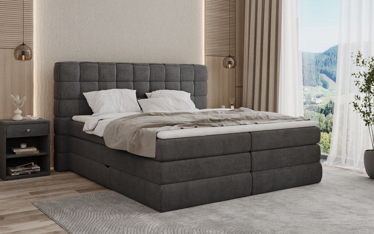 Trama box spring bed with storage in velvet