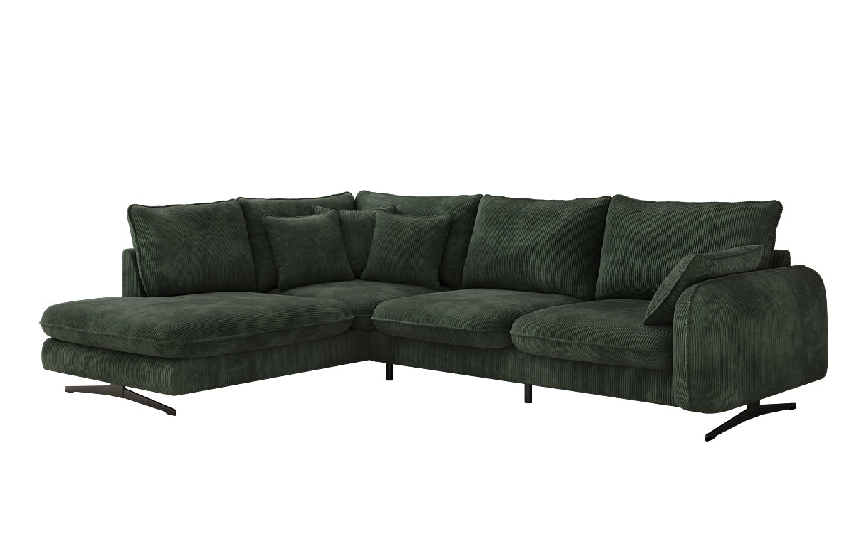 Designer corner sofa Laguna with metal feet in Corduroy