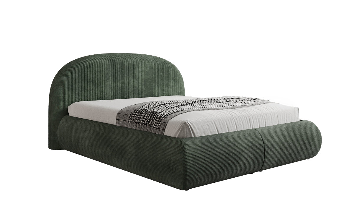 Designer upholstered bed Loop in Corduroy with storage space