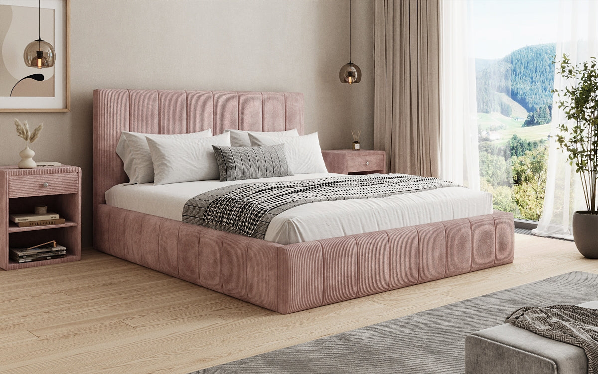 Designer upholstered bed Maja in Corduroy with storage
