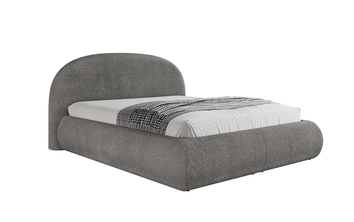 Designer upholstered bed Loop in teddy bouclé with storage space