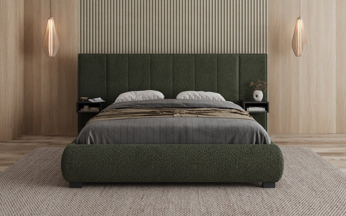 Designer Upholstered Bed Elvara in Bouclé with Storage