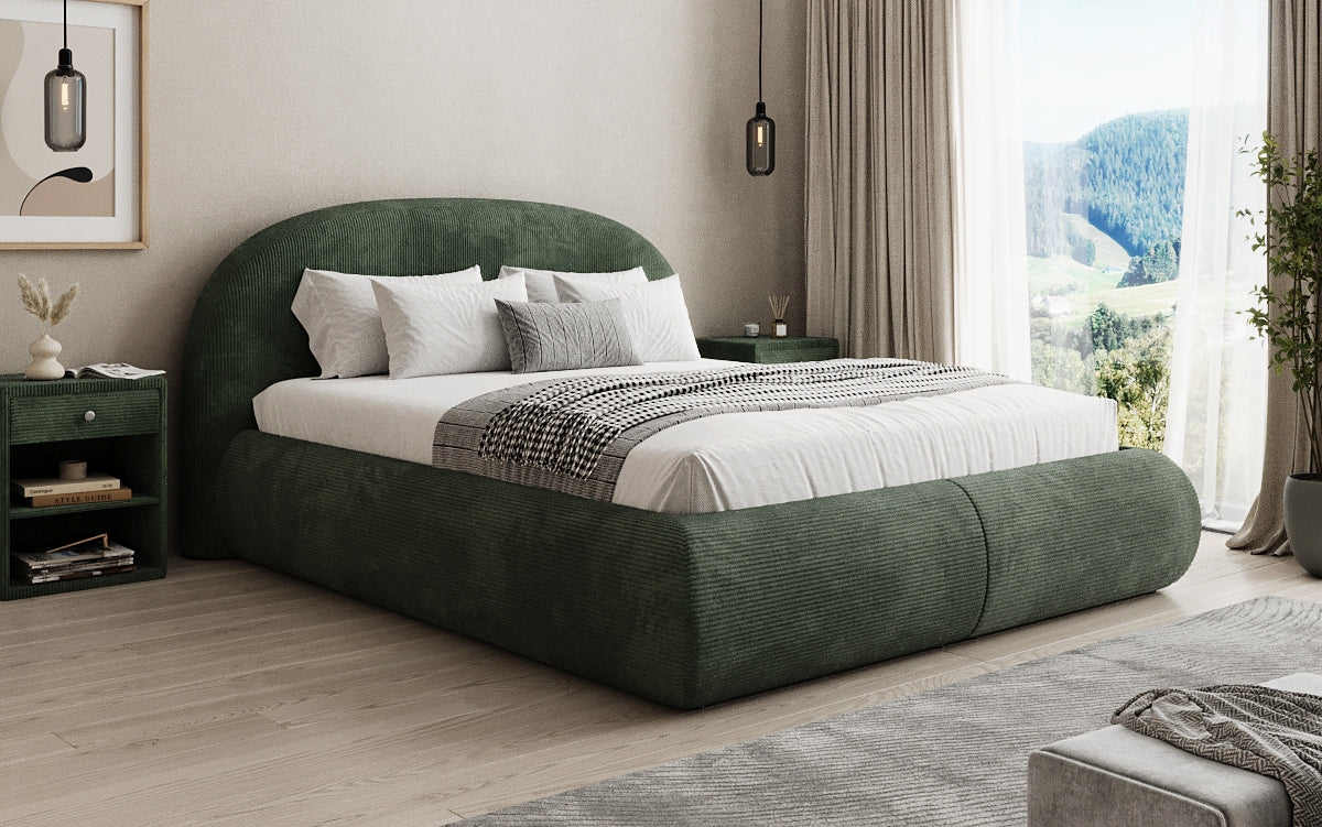 Designer upholstered bed Loop in Corduroy with storage space