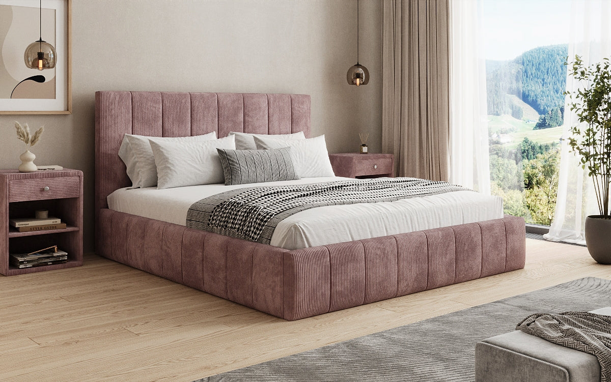 Designer upholstered bed Maja in Corduroy with storage