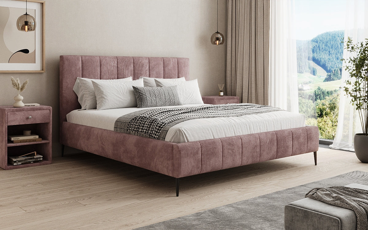 Designer upholstered bed Astrid in Corduroy with storage space