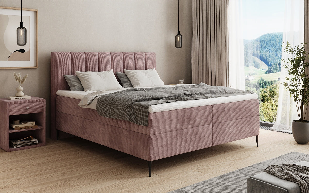 Lucca box spring bed in Corduroy with storage and legs