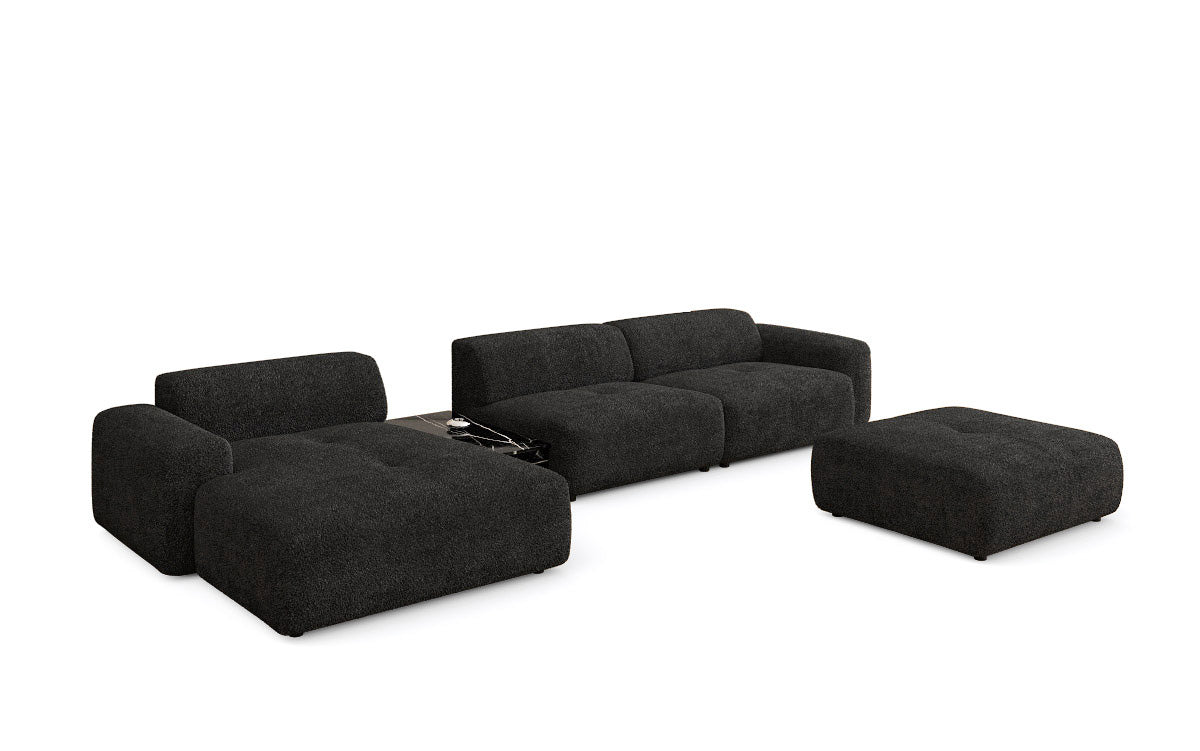 Designer Sofa Calm L with Side Ottoman and Side Table in Bouclé