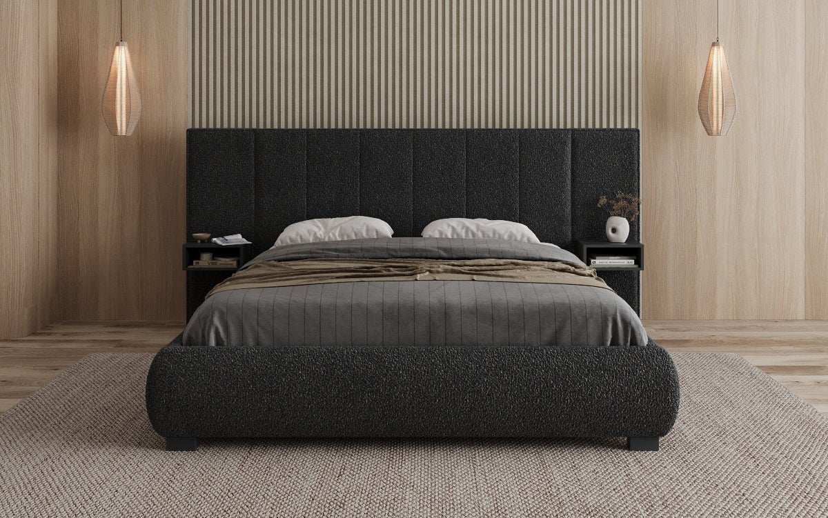 Designer Upholstered Bed Elvara in Bouclé with Storage