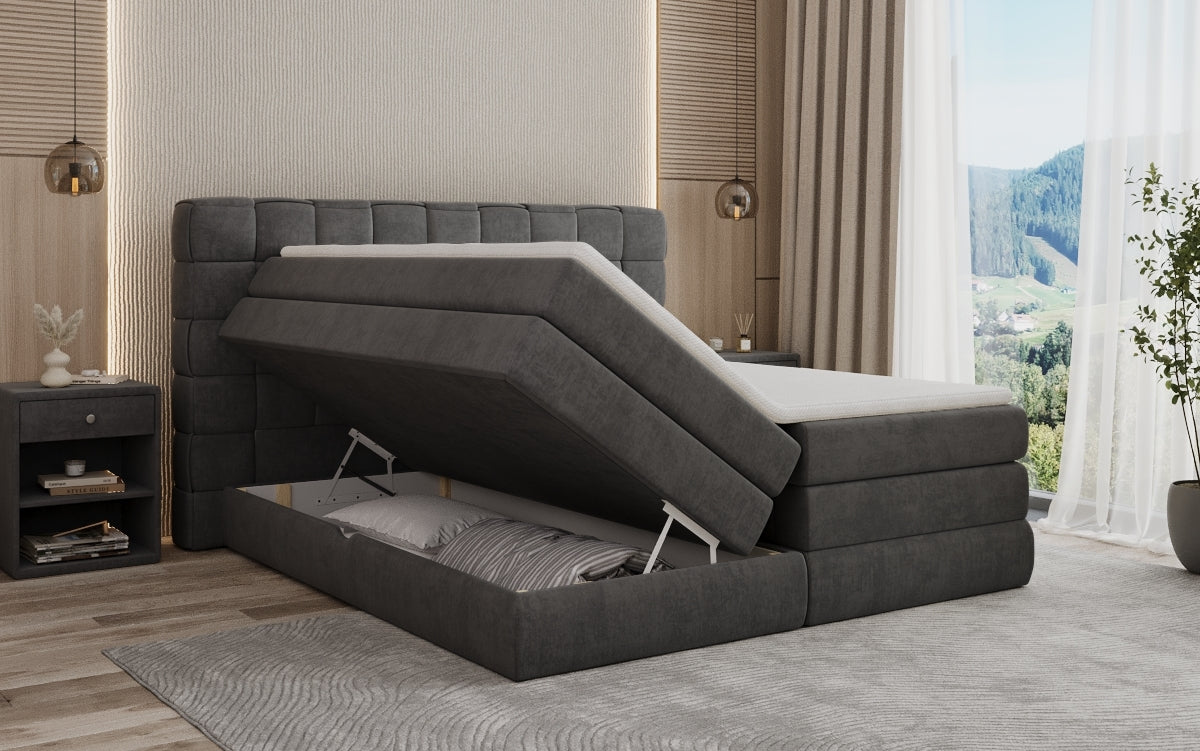 Trama box spring bed with storage in velvet