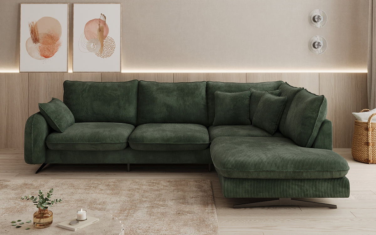 Designer corner sofa Laguna with metal feet in Corduroy