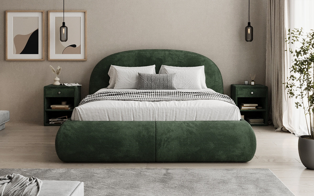 Designer upholstered bed Loop in Corduroy with storage space