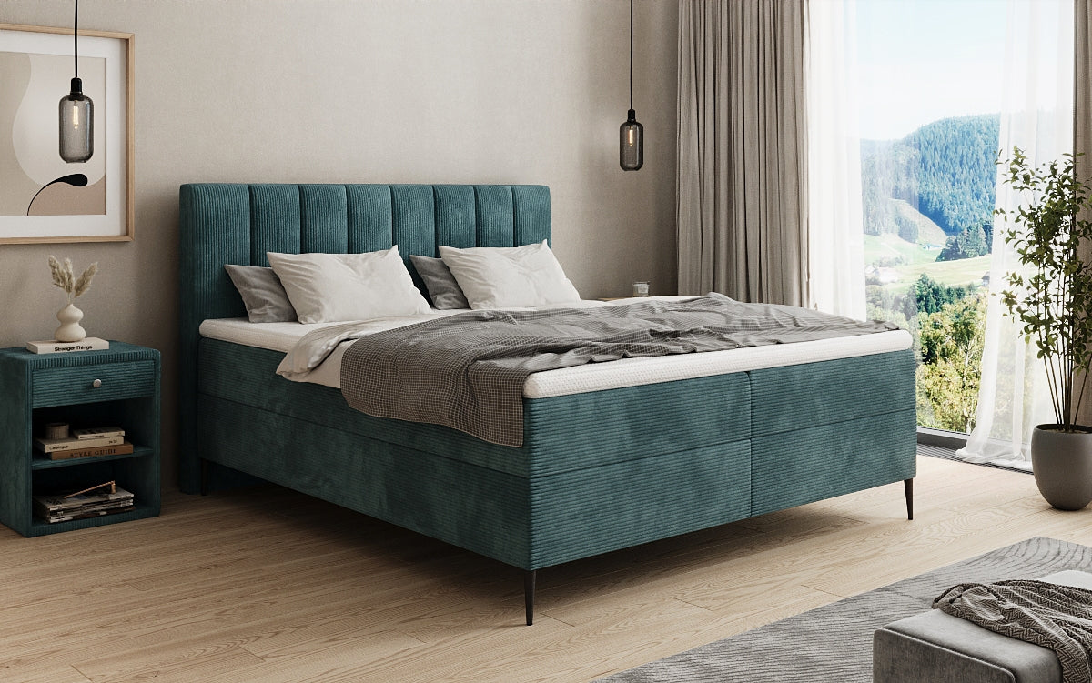 Lucca box spring bed in Corduroy with storage and legs