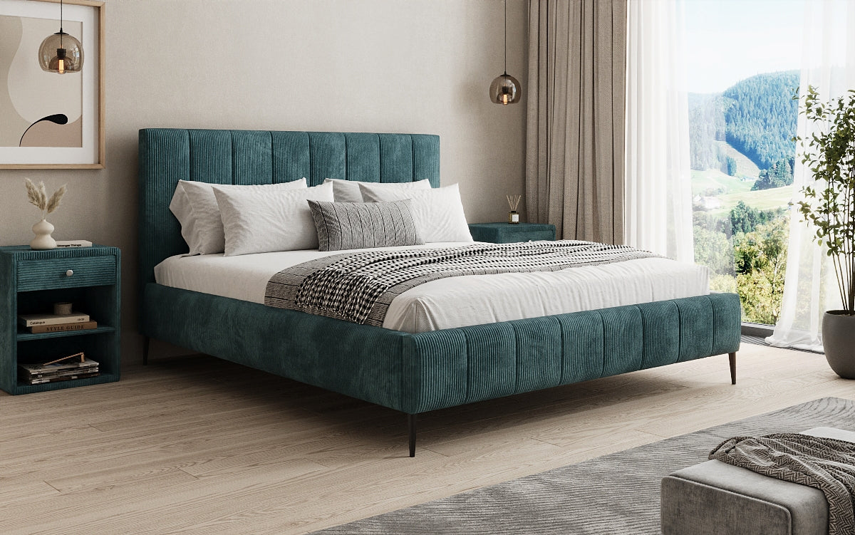 Designer upholstered bed Astrid in Corduroy with storage space