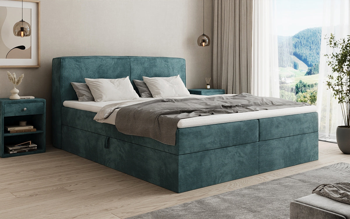 Box spring bed Marea in Corduroy with storage space